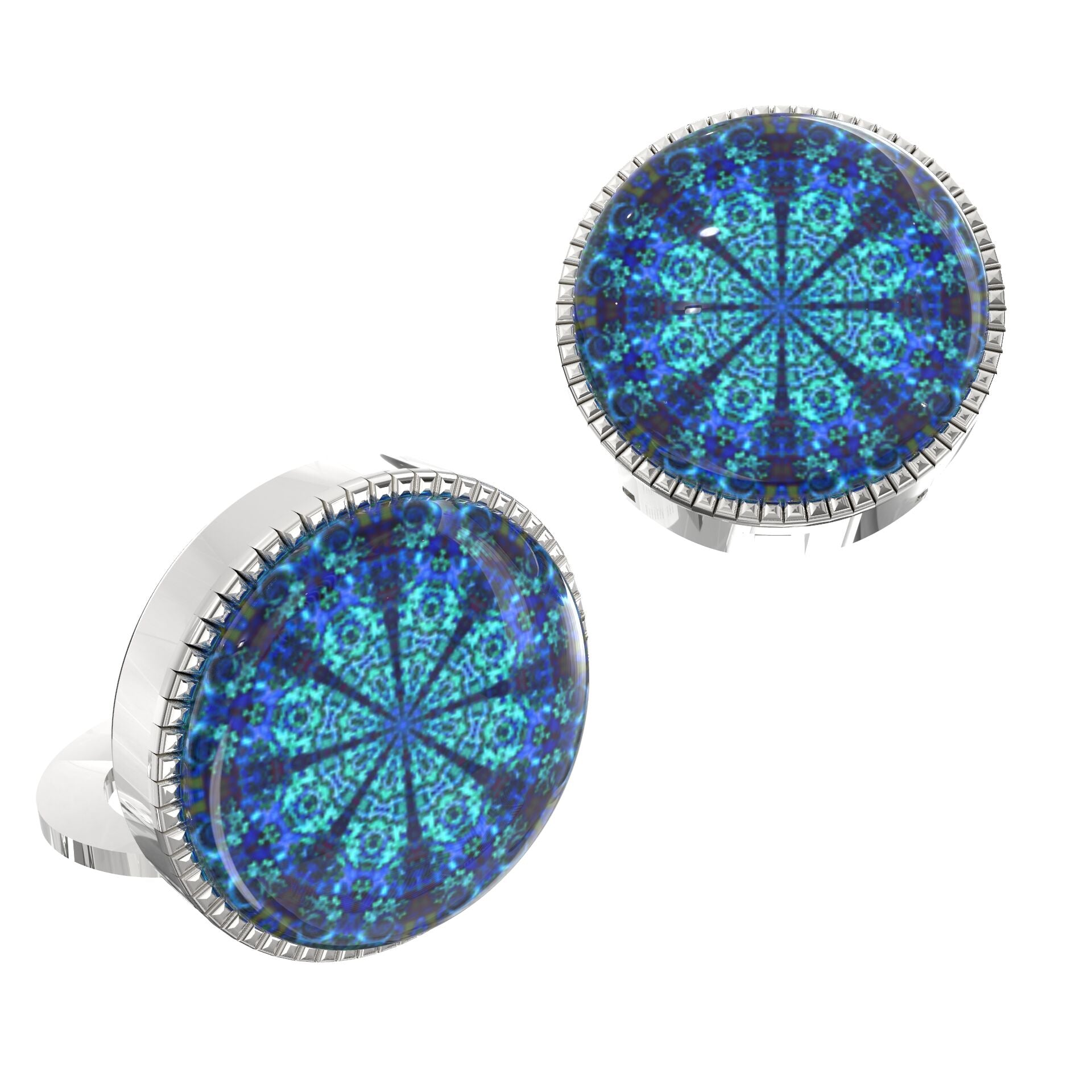 Kaleidoscope Blue Button Covers – Cufflinks Style Shirt Accessories