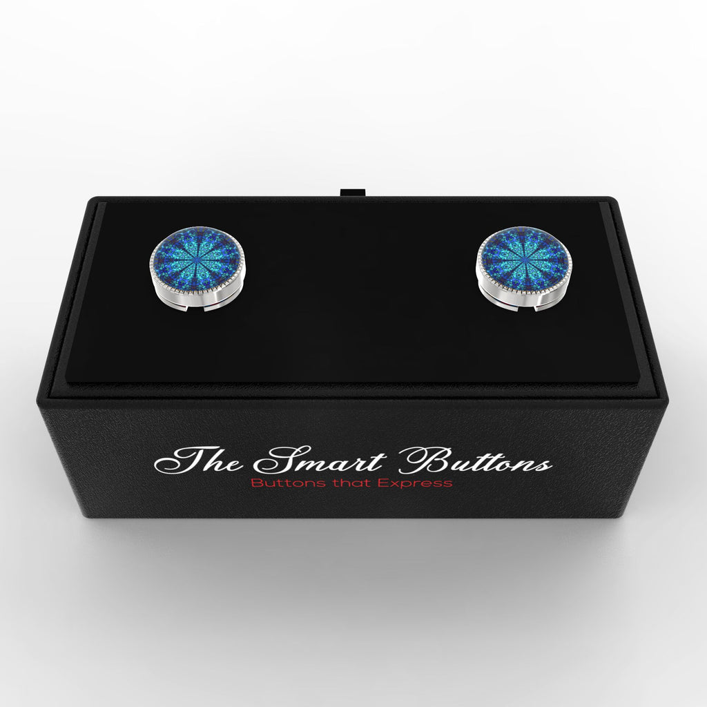 Kaleidoscope Blue Button Covers – Cufflinks Style Shirt Accessories