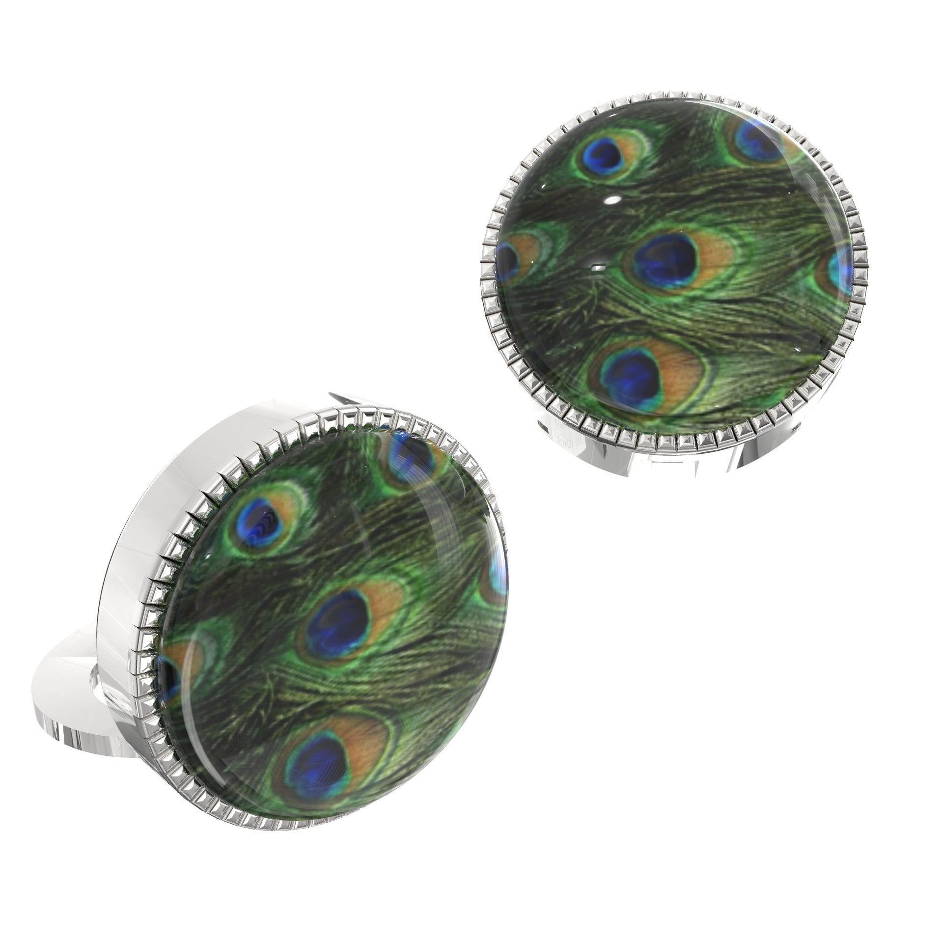 Peacock Feather Button Covers – Cufflinks Style Shirt Accessories