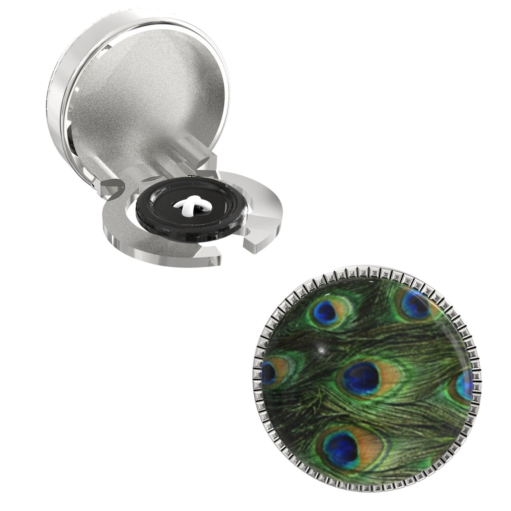 Peacock Feather Button Covers – Cufflinks Style Shirt Accessories