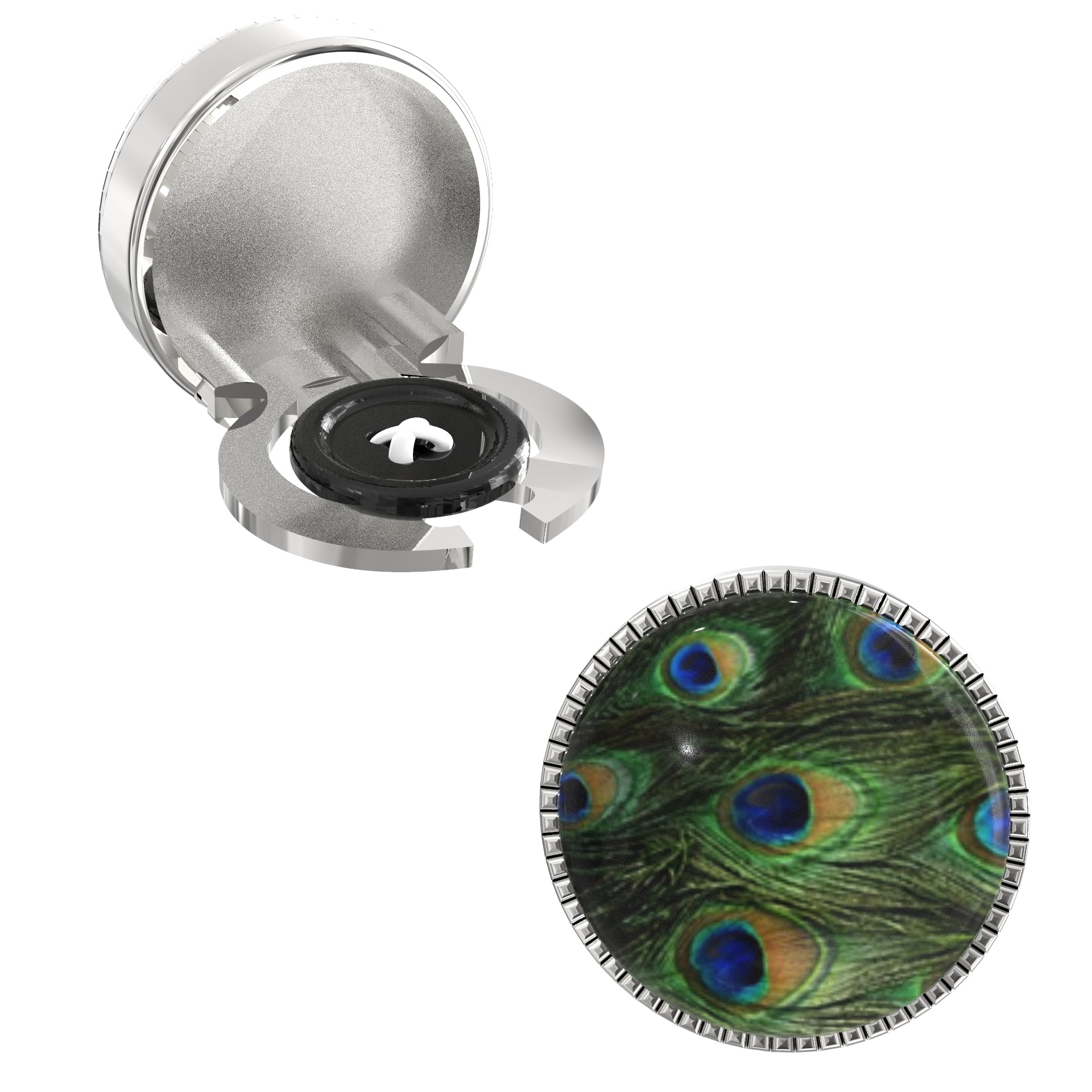 Peacock Feather Button Covers – Cufflinks Style Shirt Accessories