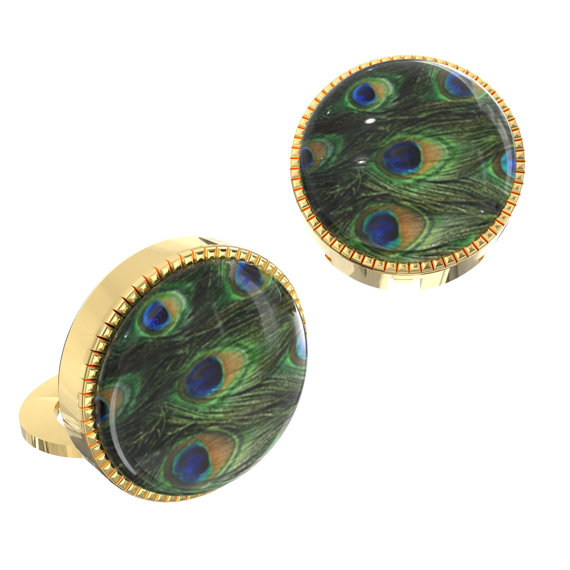 Peacock Feather Button Covers – Cufflinks Style Shirt Accessories