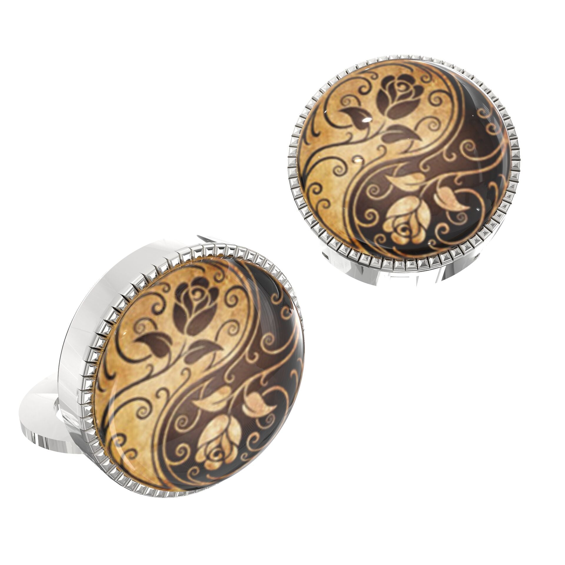 Yin & Yang Floral Button Covers – Cufflinks Style Shirt Accessories
