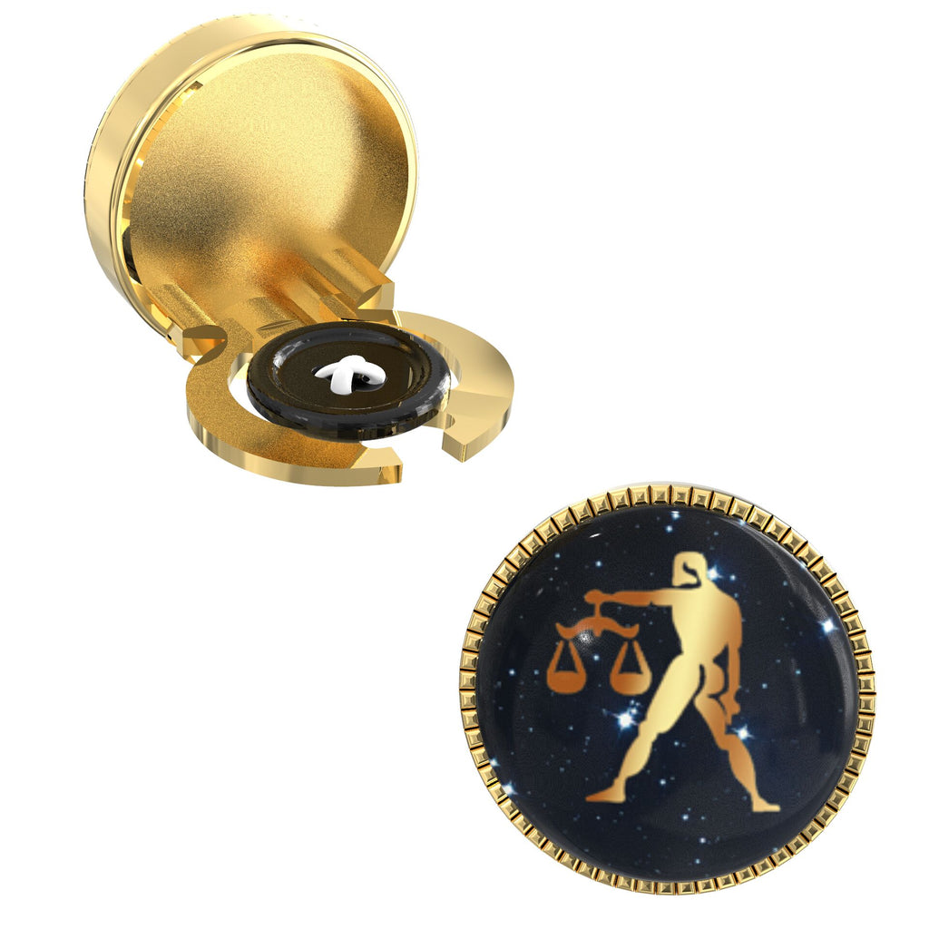 Libra Zodiac Button Covers – Gold & White Balance Design