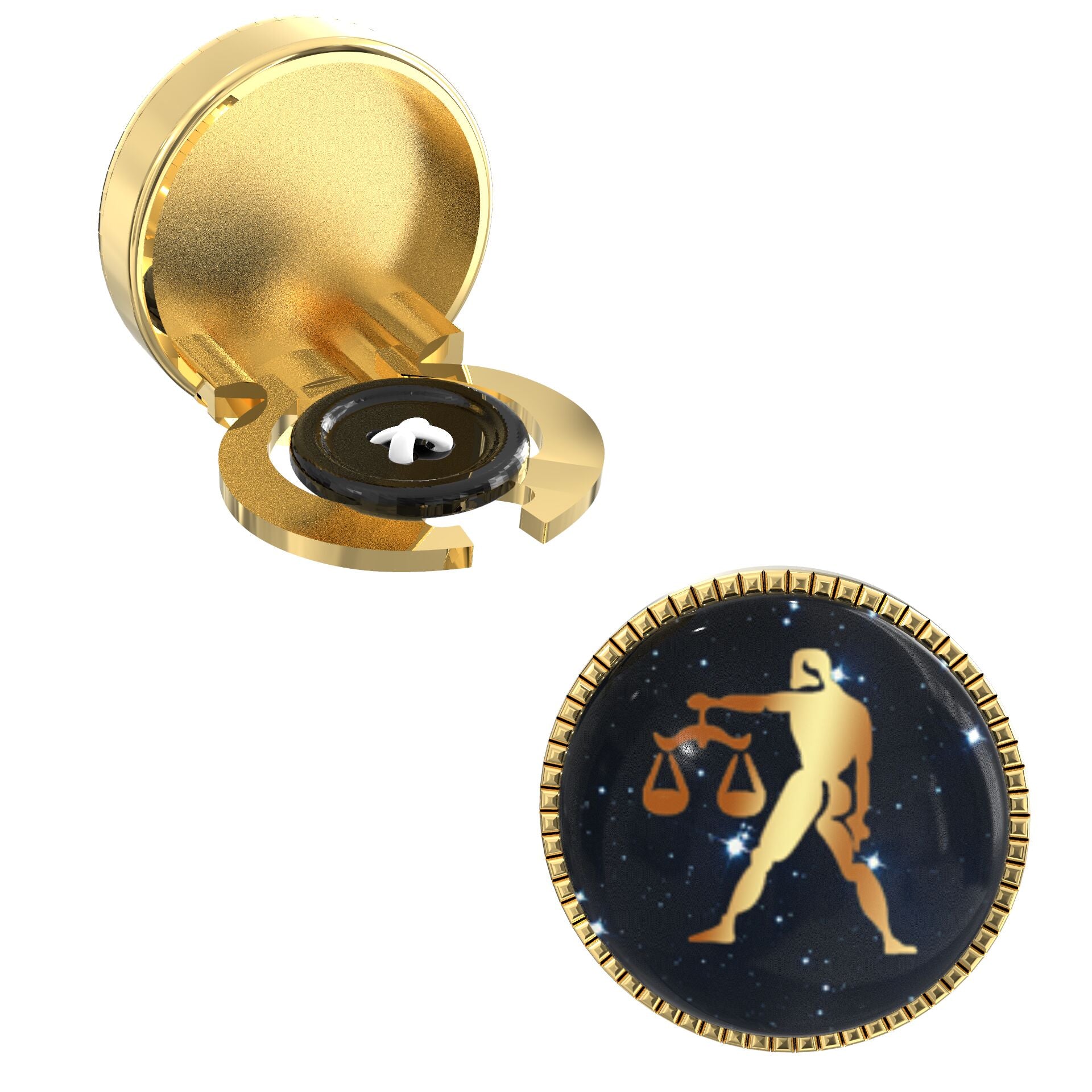 Libra Zodiac Button Covers – Gold & White Balance Design